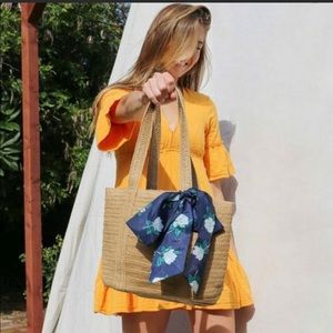 NWT Draper James Straw Bag with Navy Floral Scarf
